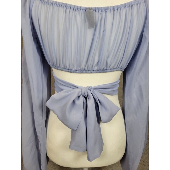 Coquette Sweetheart Chiffon Crop Top Blouse Juniors Small Light Blue Fairytale - Picture 4 of 11